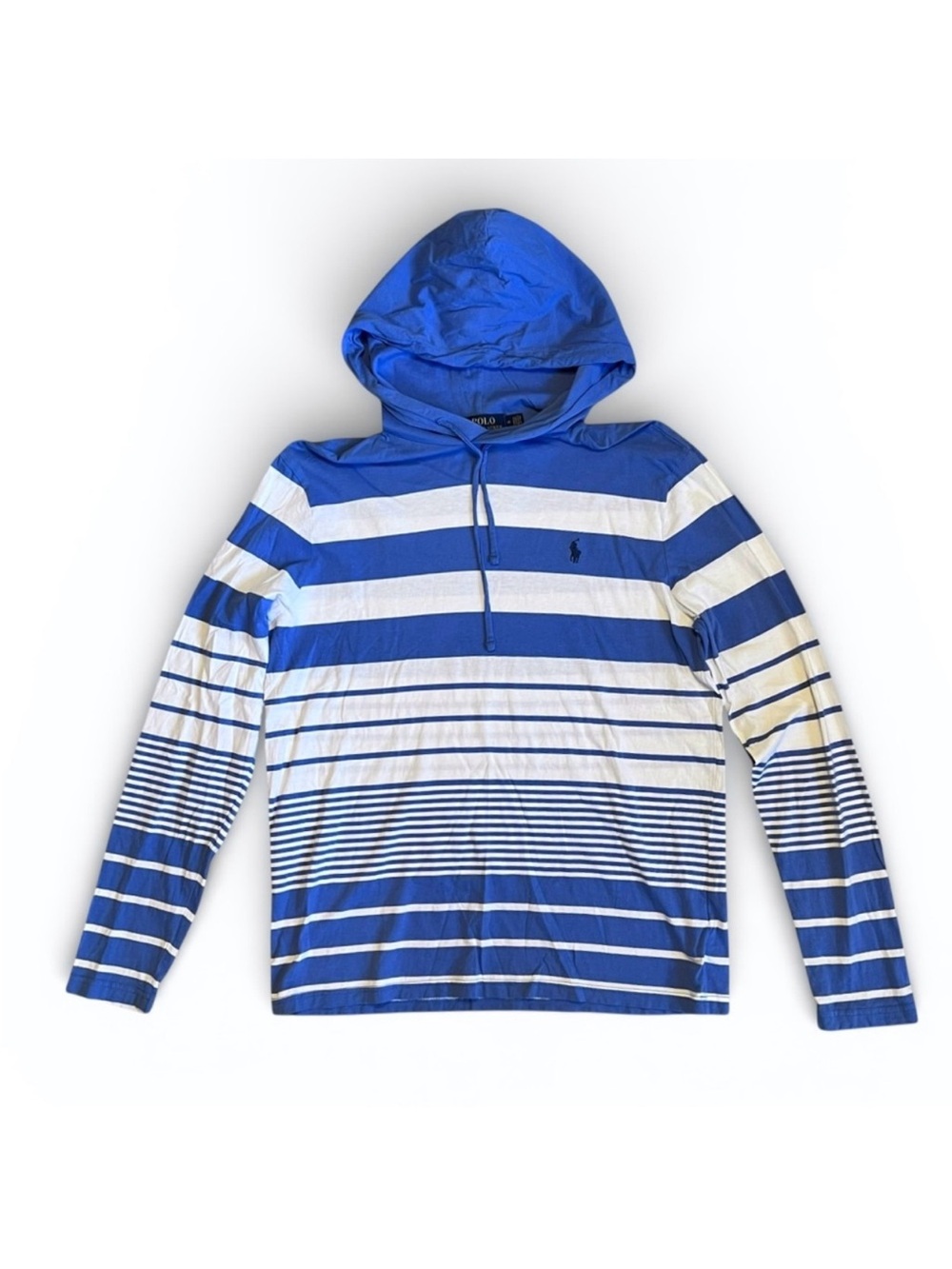 Polo Ralph Lauren Men’s Sz M Blue White Stripe Pullover Top Cotton Hoodie